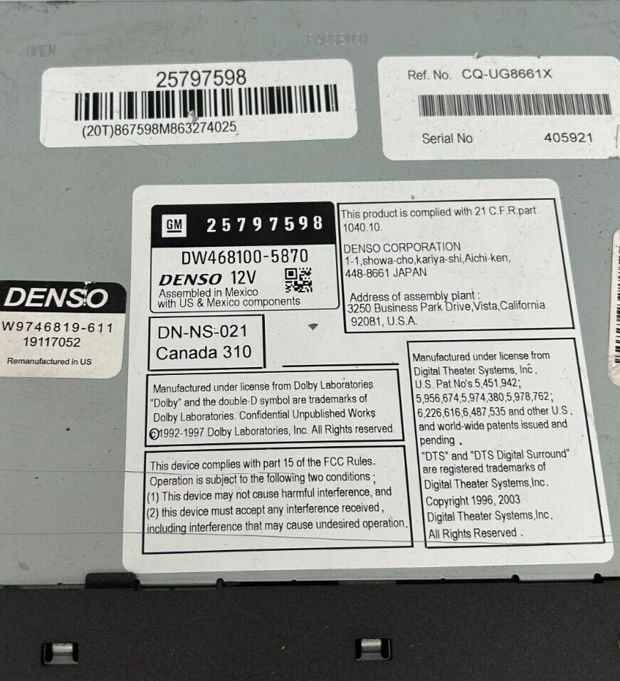 2007- 2009 Cadillac SRX AM FM Radio 6 Disc CD Player NAV 25797598