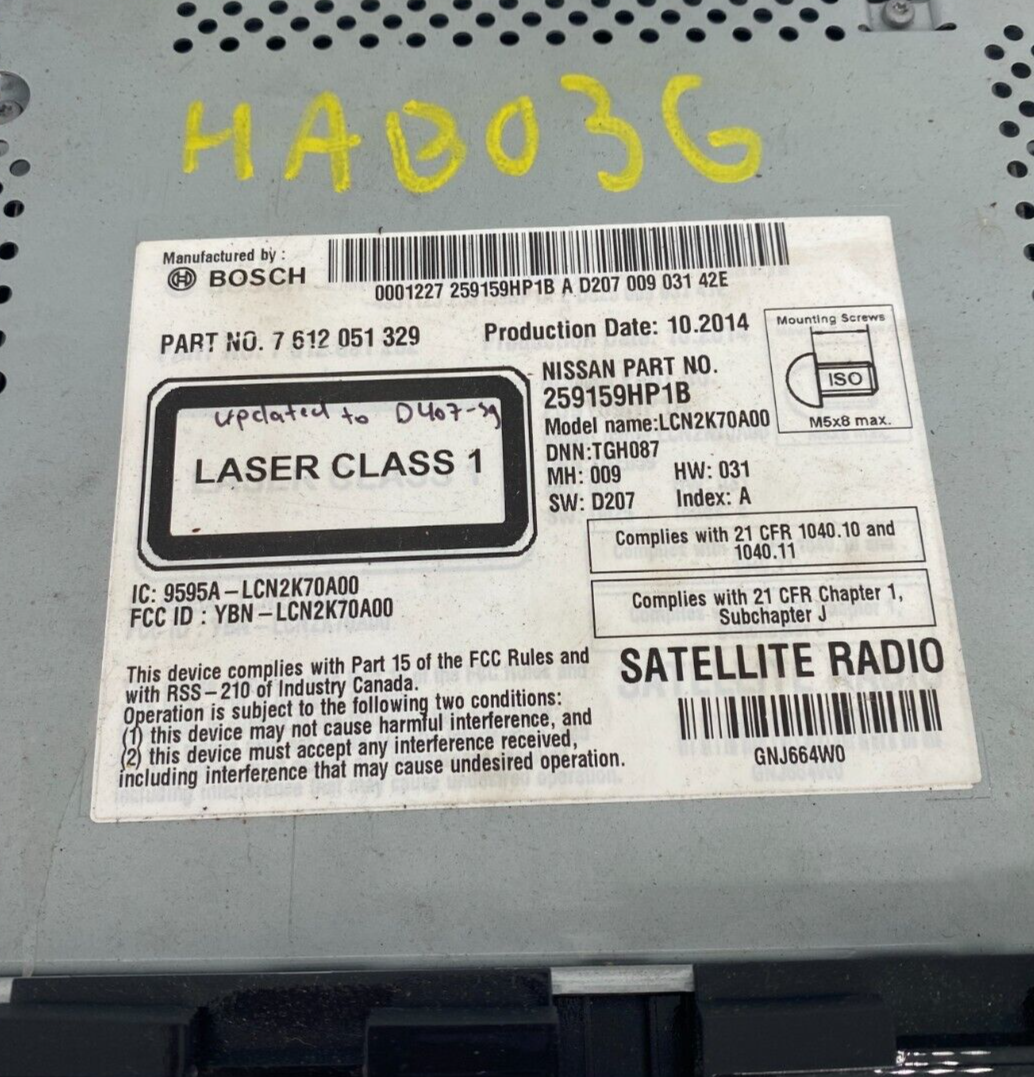2015 Nissan Altima Bosch Navigation Radio CD Player Receiver TESTED (259159HP1B)