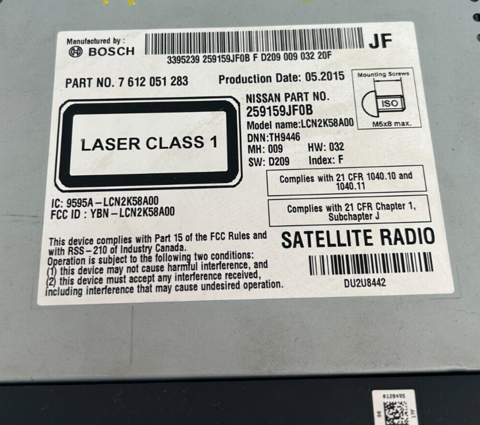 2015 Nissan Sentra NV 1500 2500 3500 Sentra Navigation SAT Radio (25915-9JF0B)