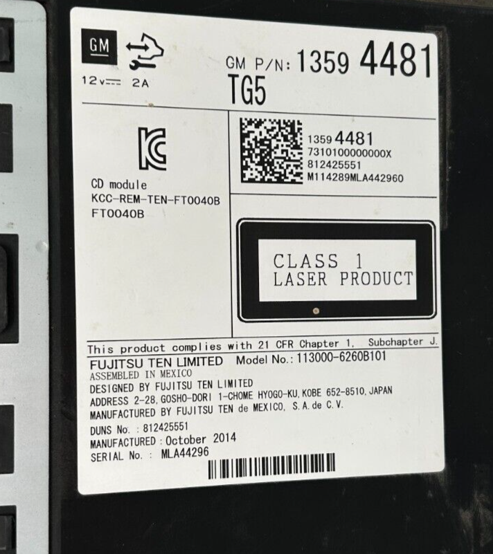 2015- 2019 Chevrolet GMC Cadillac CD Player OEM (13594481)