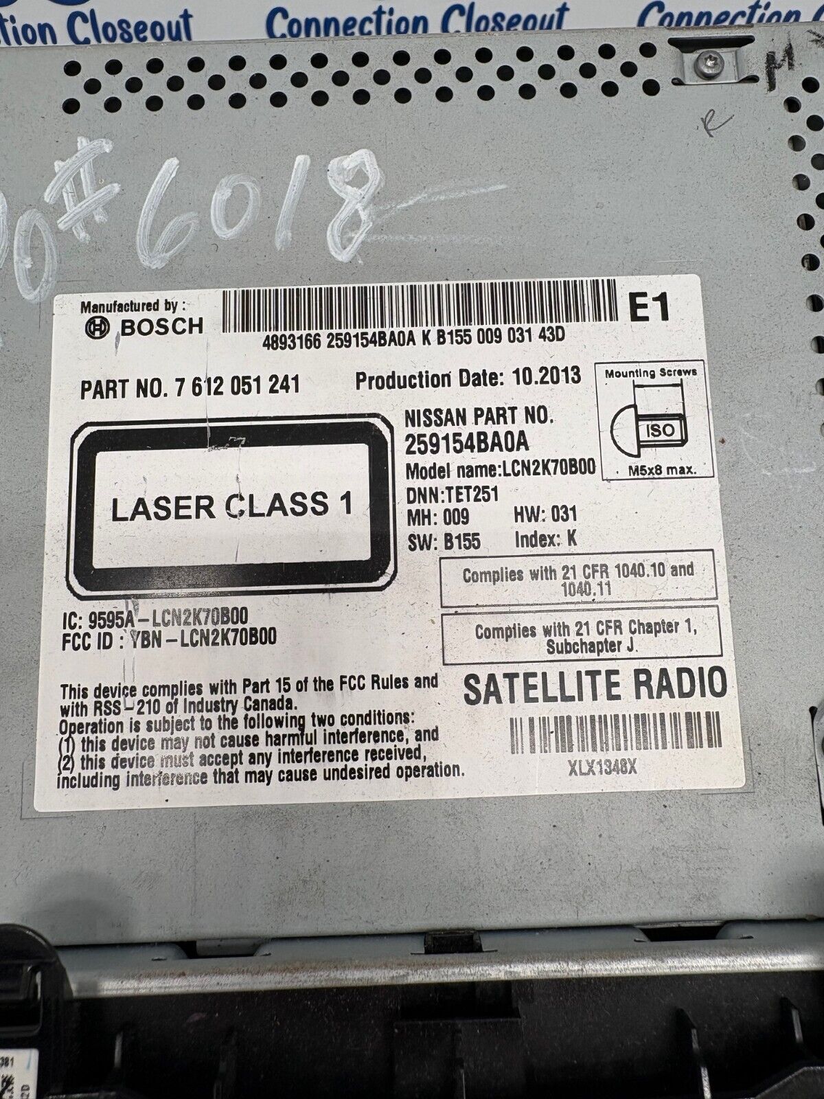 2014- 2016 Nissan Rogue OEM Radio Receiver Navigation AM FM CD 259154BA0A