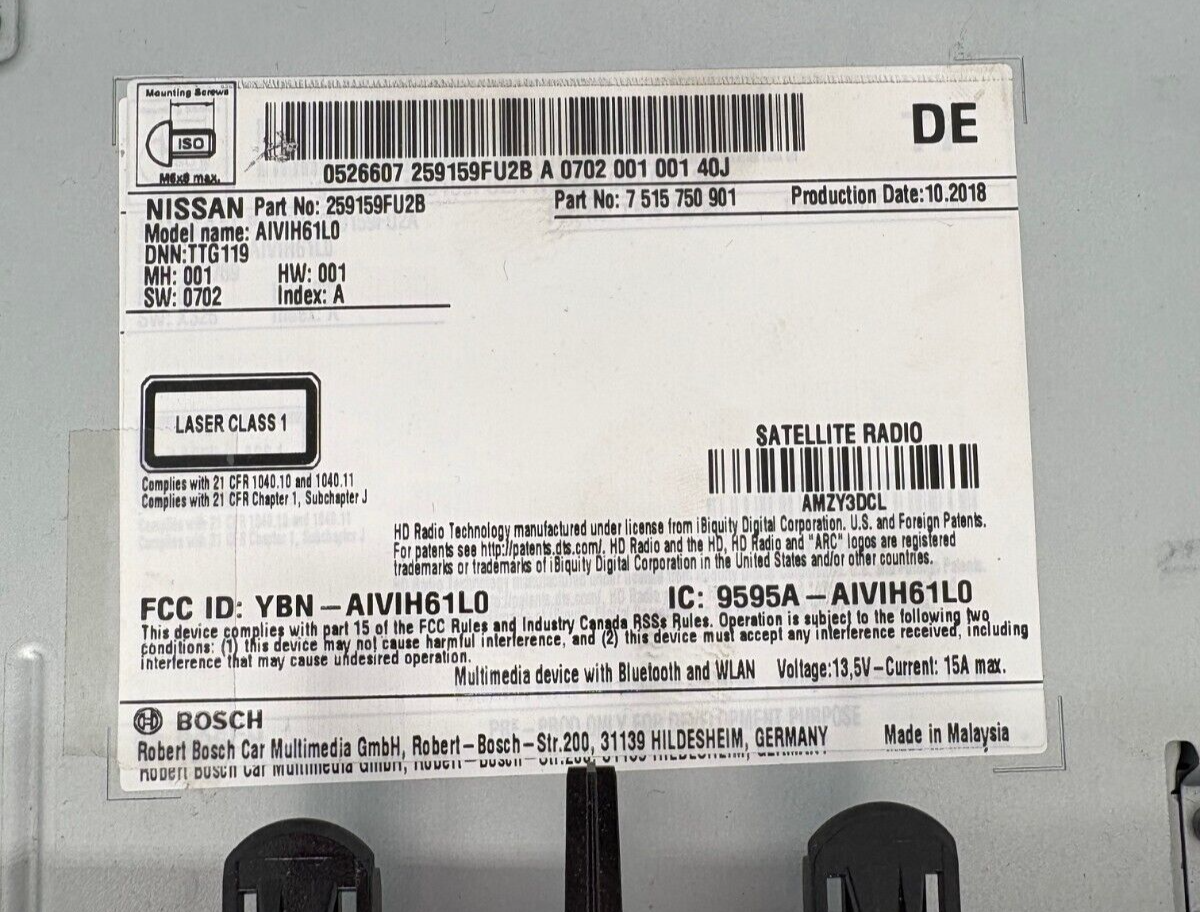 2019 - 2021 Nissan Titan XD OEM Dash Screen Display Monitor Receiver 259159FU2B