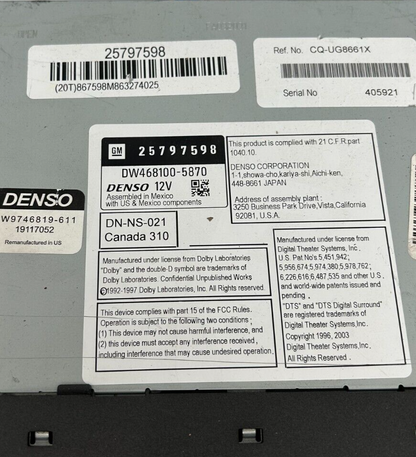 2007- 2009 Cadillac SRX AM FM Radio 6 Disc CD Player NAV 25797598